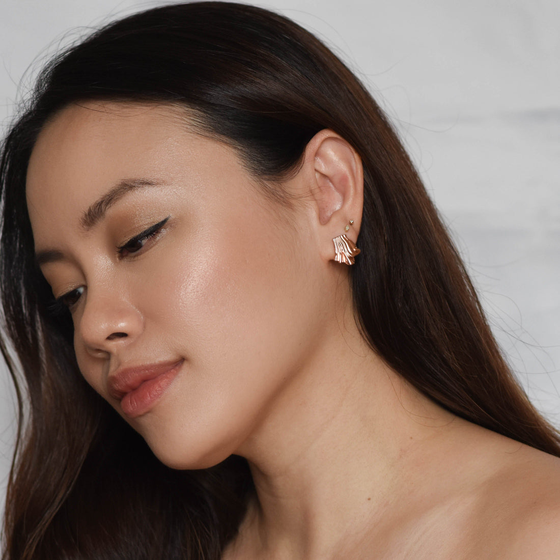 Tara Draped Studs | Rose Gold